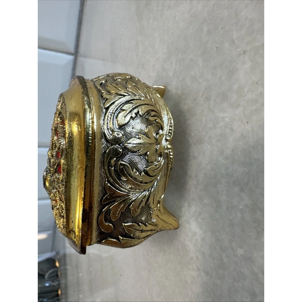 Vtg Heart Shape Trinket Box Gold‎ Filigree 3 Footed Jewelry Valentine